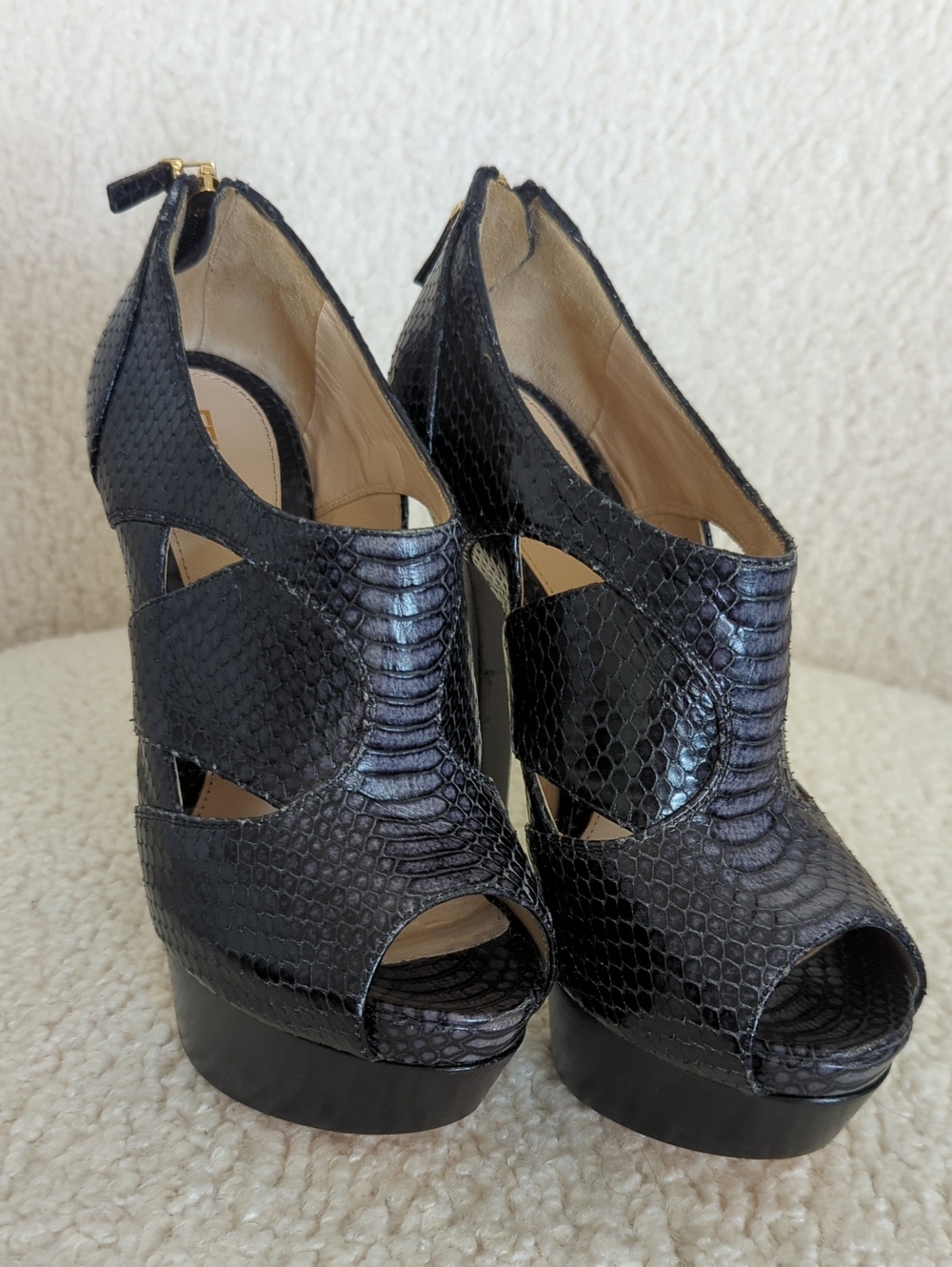 Fendi Python Embossed Leather Open Toe Platform Booties | Size 36½
